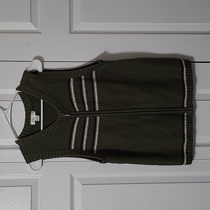 Olive Green Sweater Vest w/Multicolor Stripe Details, Size Large, Like New